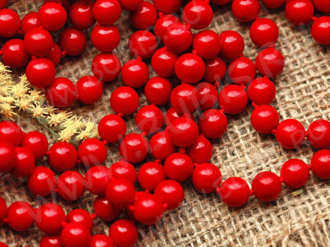 (ОПТ) Бусина округлая 6мм Коралл красный пресс. (камни) (НИТЬ)