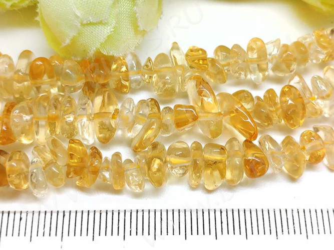 Крошка (галтовка) каменная 125 5-9мм Цитрин натуральный (камни) (нить 20см)