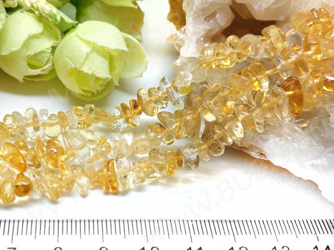 Крошка (галтовка) каменная 125 5-9мм Цитрин натуральный (камни) (нить 20см)