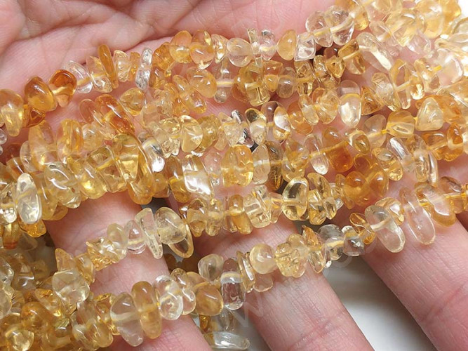 Крошка (галтовка) каменная 125 5-9мм Цитрин натуральный (камни) (нить 20см)