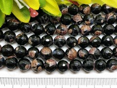 (ОПТ) Бусина округлая ГРАНЁНАЯ 8мм Агат Пятнистый черно-коричневый (камни) (НИТЬ)