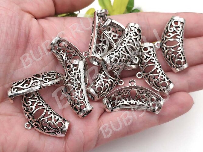 Бусина с петлёй 081 Бейл крупный ажурный 32,5*18*10мм античное серебро (литьё)