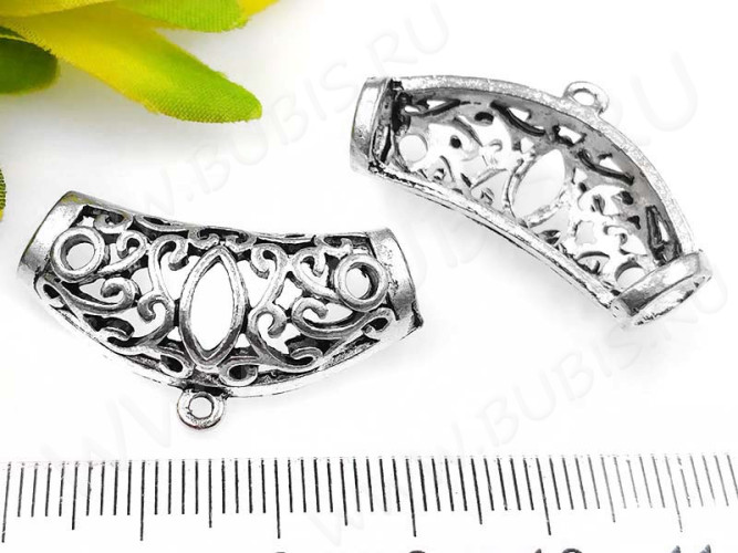 Бусина с петлёй 081 Бейл крупный ажурный 32,5*18*10мм античное серебро (литьё)