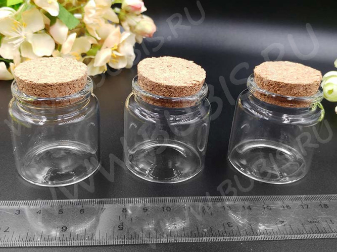 Бутылочка 72 с пробкой 55*47*47мм прозрачная (стекло)