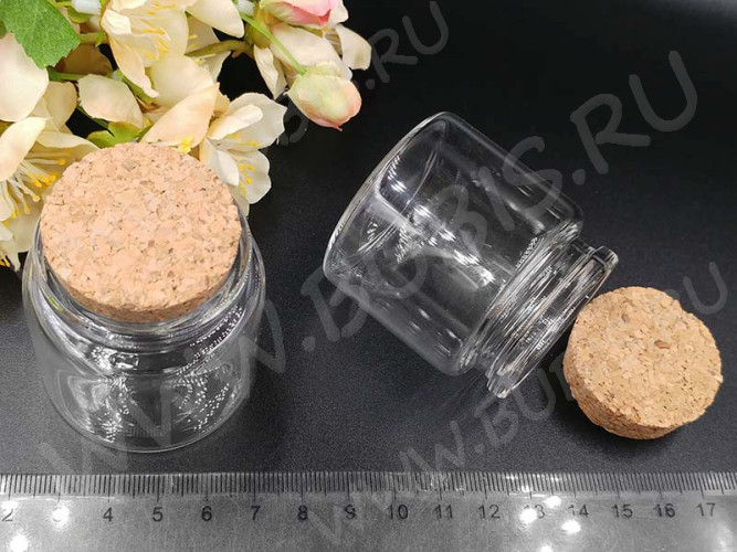 Бутылочка 72 с пробкой 55*47*47мм прозрачная (стекло)