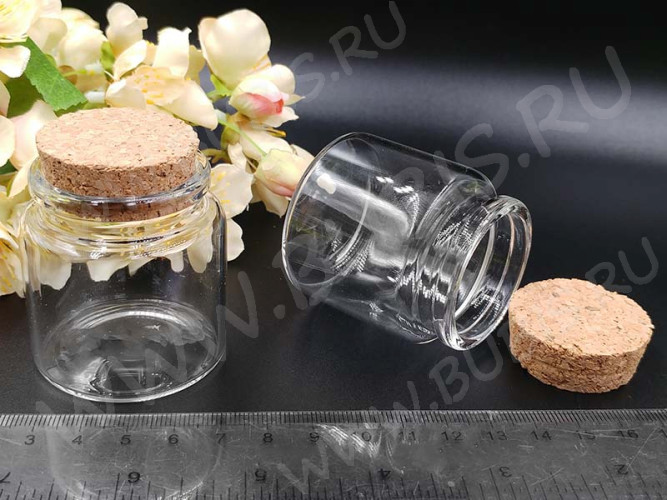 Бутылочка 72 с пробкой 55*47*47мм прозрачная (стекло)