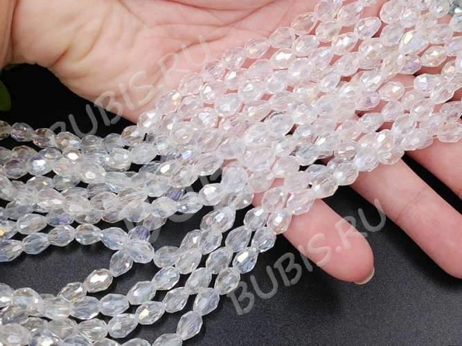 Бусина Капля гранёная 7,5*6*6мм чистая прозрачная с АВ (имитация Сваровски) (10шт.)