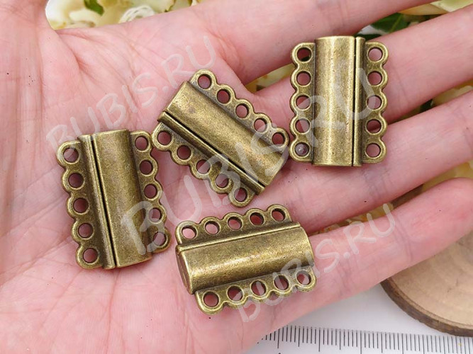 Магнитный замочек №49 на 5 нитей 29*21,5*6мм античная бронза (сплав)