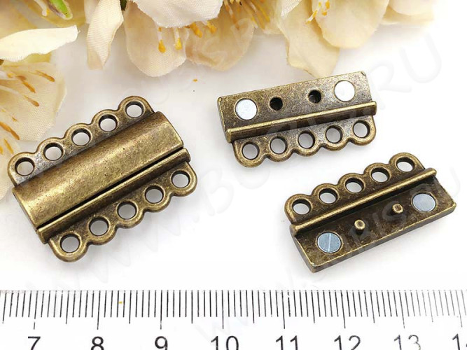 Магнитный замочек №49 на 5 нитей 29*21,5*6мм античная бронза (сплав)