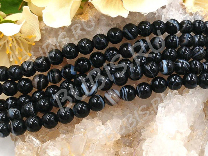 (СКИДКИ!!!) Бусина округлая ГЛАДКАЯ 6мм Агат Мадагаскарский чёрный (камни) (10шт.)