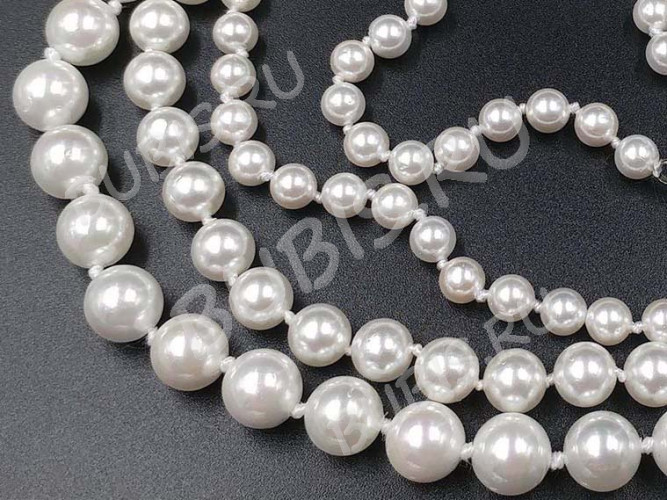 (ОПТ) Бусина Жемчуг 38 Sea Shell Perl округлый 12мм белый имит. (камни) (нить 23см)
