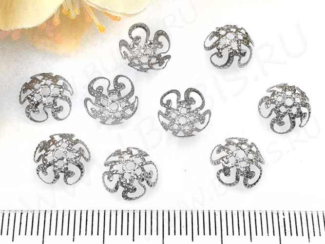 Шапочка тонкая 066 ажурная чашечка 10*10*4мм цвет платины (Iron) (имитация скани) (10шт.)