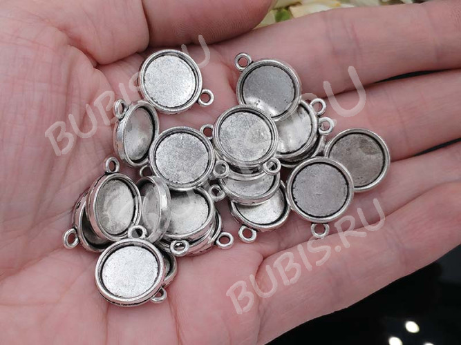 Подвеска-сеттинг Круг 36 двусторонний (сеттинг 12мм) 18*14,5*2,8мм античное серебро (литьё)