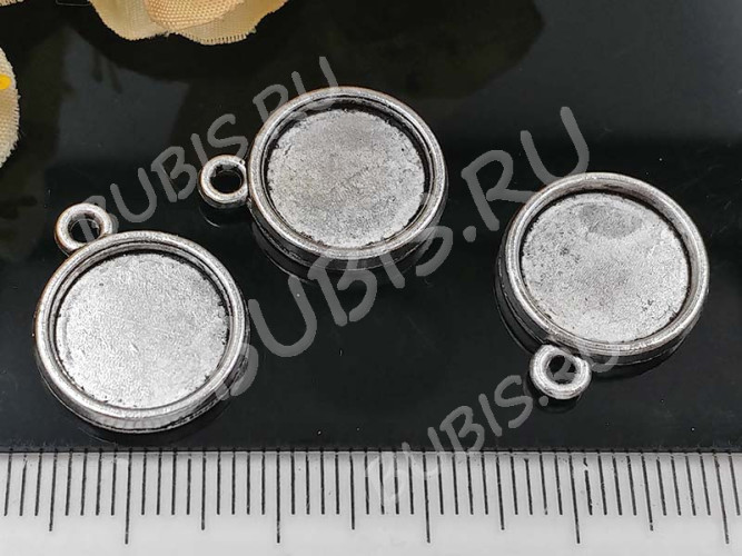 Подвеска-сеттинг Круг 36 двусторонний (сеттинг 12мм) 18*14,5*2,8мм античное серебро (литьё)