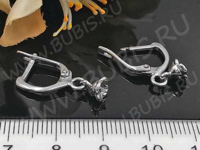 Швензы с английским замком №111 Полумесяц с пустышкой 25*11,5*1,5мм цвет платины (Brass с родированием) (1 пара)