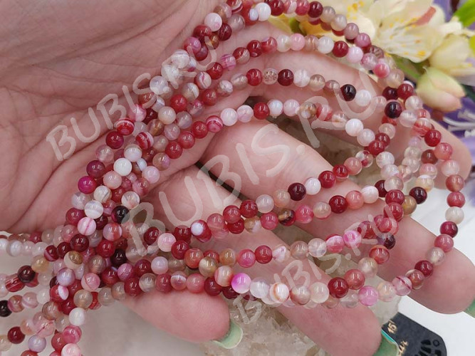 (ОПТ) Бусина округлая ГЛАДКАЯ 4,5мм Агат МАДАГАСКАРСКИЙ бруснично-молочный натуральный (камни) (НИТЬ)