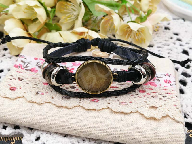 Основа (заготовка) для браслета №60 многорядная 5,5см с сеттингом 20мм античная бронза и чёрный (сплав и шнуры)