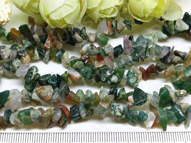 Крошка (галтовка) каменная 237 4-9мм Индийский Агат натуральный (камни) (длинная нить прим. 80см)