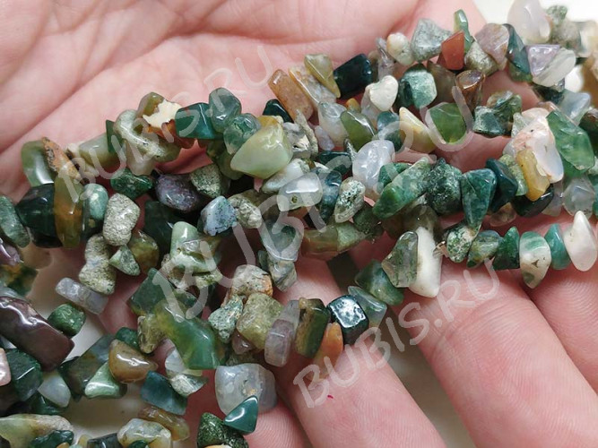 Крошка (галтовка) каменная 237 4-9мм Индийский Агат натуральный (камни) (длинная нить прим. 80см)