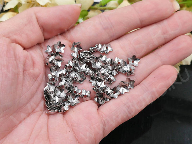 Шапочка тонкая 108 простая 44 Звёздочка 7*7*2мм цвет платины (Хирургическая Сталь) (10шт)