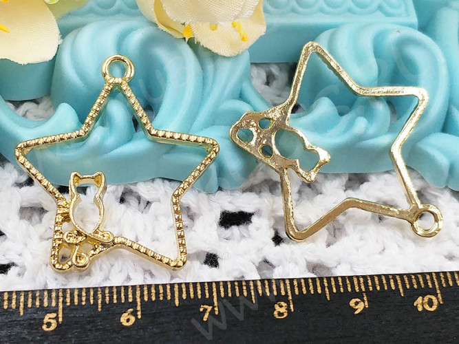 Подвеска Рамка 45 Звёздочка с совой 31*28,5*3мм светлое золото (литьё)