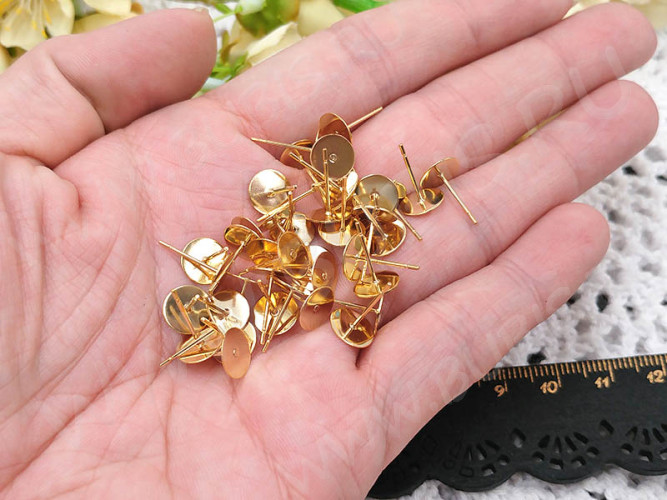 Пуссеты ("гвоздики") №179 с платформой 8мм 12*6*6мм светлое золото (Хирургическая сталь) (1 пара)