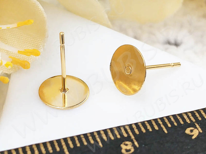 Пуссеты ("гвоздики") №179 с платформой 8мм 12*6*6мм светлое золото (Хирургическая сталь) (1 пара)