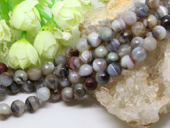 (ОПТ) Бусина округлая ГРАНЁНАЯ 10мм Агат Мадагаскарский серо-коричневый (камни) (НИТЬ)