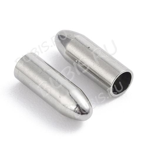 Концевик 132 без петельки 7,5*2,5мм для шнура до 2мм цвет платины (Хирургическая сталь)(10шт)