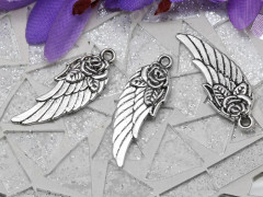 Подвеска Крыло 10 двустороннее с розой 30*11*3мм античное серебро (литьё)