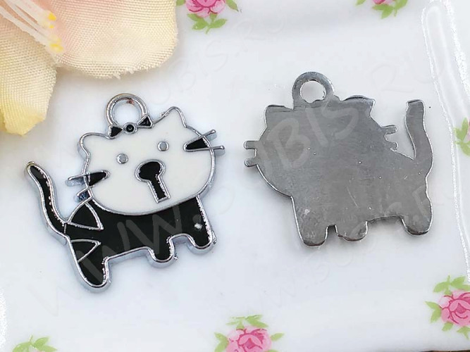Подвеска Кошка 25 22*20,5*1,6мм чёрно-белая (цветные подвески)