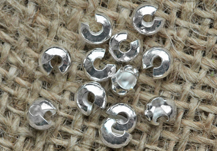 (СКИДКИ!!!) Обжимная бусина 04 разъёмная покрывная 3*2мм серебристая (Brass) (100шт.)