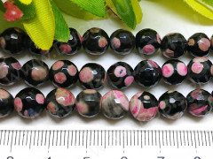 (ОПТ) Бусина округлая ГРАНЁНАЯ 8мм Агат Пятнистый черно-розовый (камни) (НИТЬ)