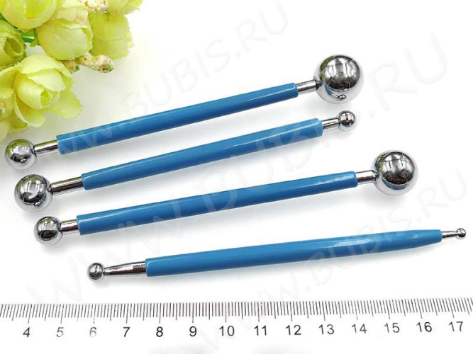 Набор стеков 10 для моделирования палочки с шариками 4-19мм голубые и цвет платины (инструменты для моделирования) (4шт.)