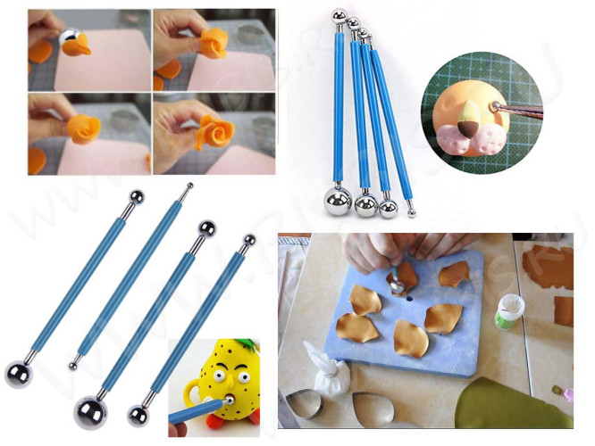 Набор стеков 10 для моделирования палочки с шариками 4-19мм голубые и цвет платины (инструменты для моделирования) (4шт.)