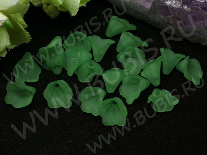 Бусина акрил Цветочек 13 воронка матовый 10*10*9мм зелёный полупрозрачный (акрил) (10шт.)