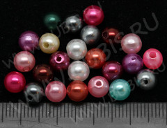 (ОПТ) Бусина Округлая 16 &quot;Жемчуг&quot; 6мм микс непрозрачный (акрил) (100шт.)