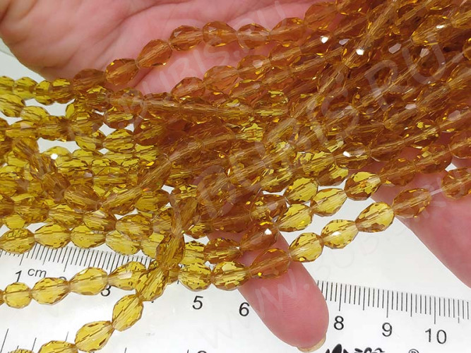 Бусина Капля гранёная 7,5*6*6мм т.золотистая прозрачная (имитация Сваровски) (10шт.)