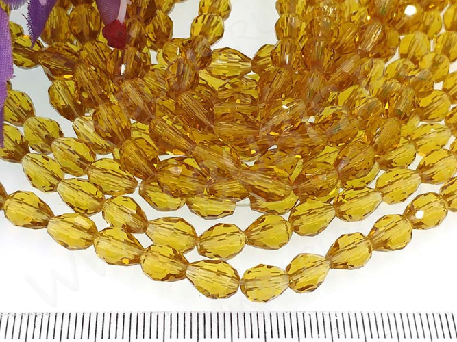 Бусина Капля гранёная 7,5*6*6мм т.золотистая прозрачная (имитация Сваровски) (10шт.)