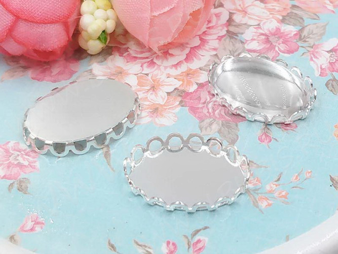 Подвеска-сеттинг Овал 29 коннектор (сеттинг 18*13мм) 19*14*2,5мм серебристый (Brass)