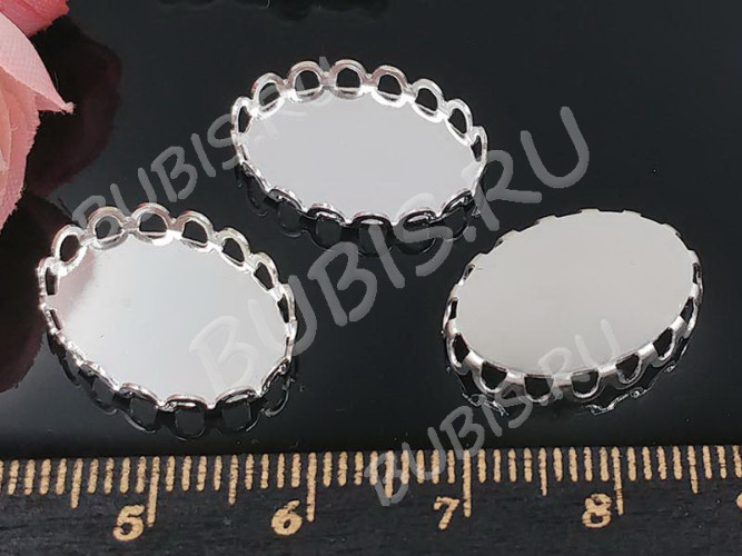 Подвеска-сеттинг Овал 29 коннектор (сеттинг 18*13мм) 19*14*2,5мм серебристый (Brass)