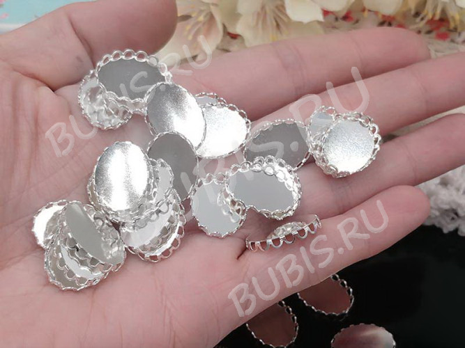 Подвеска-сеттинг Овал 29 коннектор (сеттинг 18*13мм) 19*14*2,5мм серебристый (Brass)