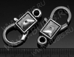 Замочек карабин №034 с прямоугольником 27*13,5*6мм античное серебро (литьё)