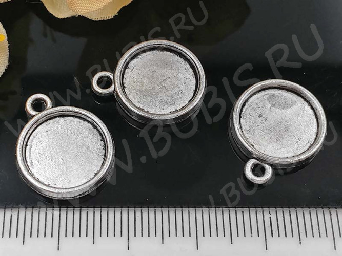 (СКИДКИ!!!) Подвеска-сеттинг Круг 36 двусторонний (сеттинг 12мм) 18*14,5*2,8мм античное серебро (литьё) (10шт.)