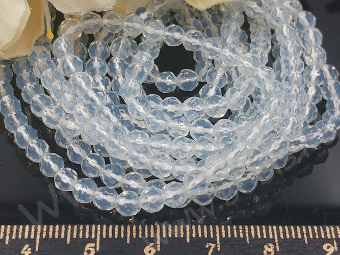 (ОПТ) Бусина округлая ГРАНЁНАЯ 4мм Лунный камень синт. (Опалит) (камни) (НИТЬ)