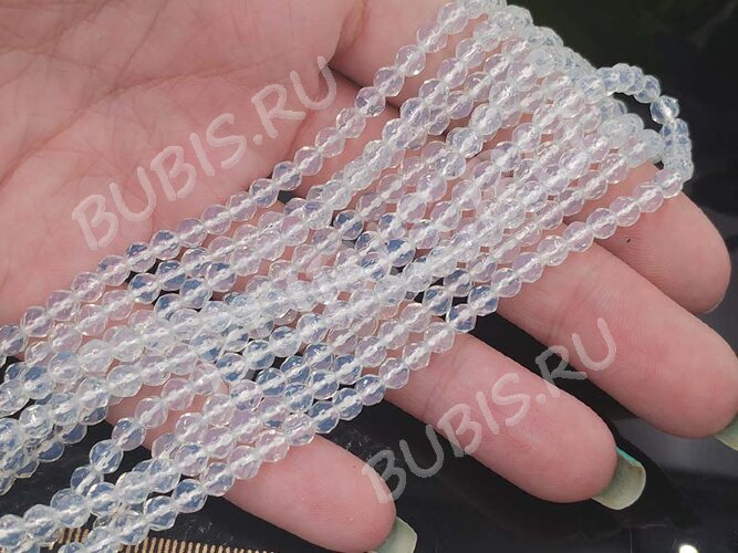 (ОПТ) Бусина округлая ГРАНЁНАЯ 4мм Лунный камень синт. (Опалит) (камни) (НИТЬ)