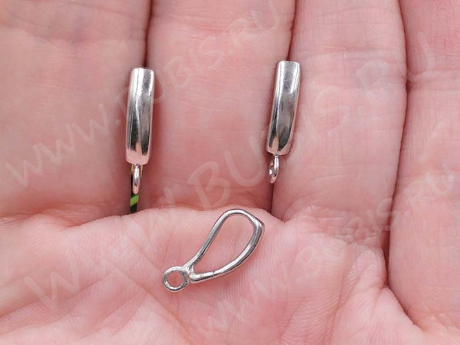 Швензы с английским замком №112 Полоска 18*12*3мм комплект с бейлом 15*6,5*2,5мм цвет платины (Brass с родированием) (1 комплект)