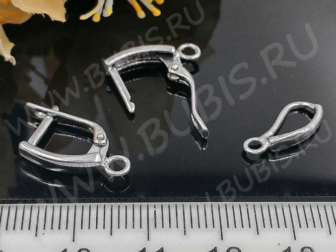 Швензы с английским замком №112 Полоска 18*12*3мм комплект с бейлом 15*6,5*2,5мм цвет платины (Brass с родированием) (1 комплект)