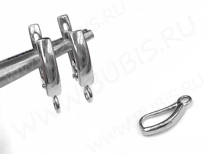 Швензы с английским замком №112 Полоска 18*12*3мм комплект с бейлом 15*6,5*2,5мм цвет платины (Brass с родированием) (1 комплект)