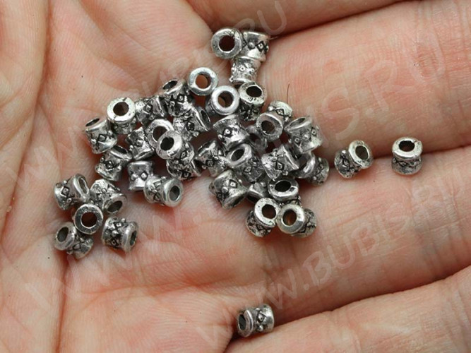 (ОПТ) Бусина 130 Цилиндрик 02 3,5*3мм античное серебро (литьё) (100шт.)